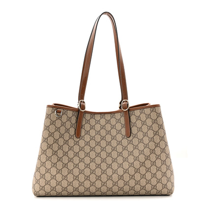 Gucci GG Supreme Monogram Emblem Large Tote Bag Beige Dark Brown 1 of 9