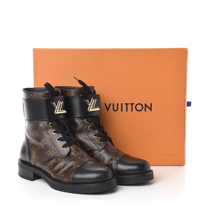 Louis Vuitton Calfskin Monogram Wonderland Flat Ranger Boots 38 Black 7 of 7
