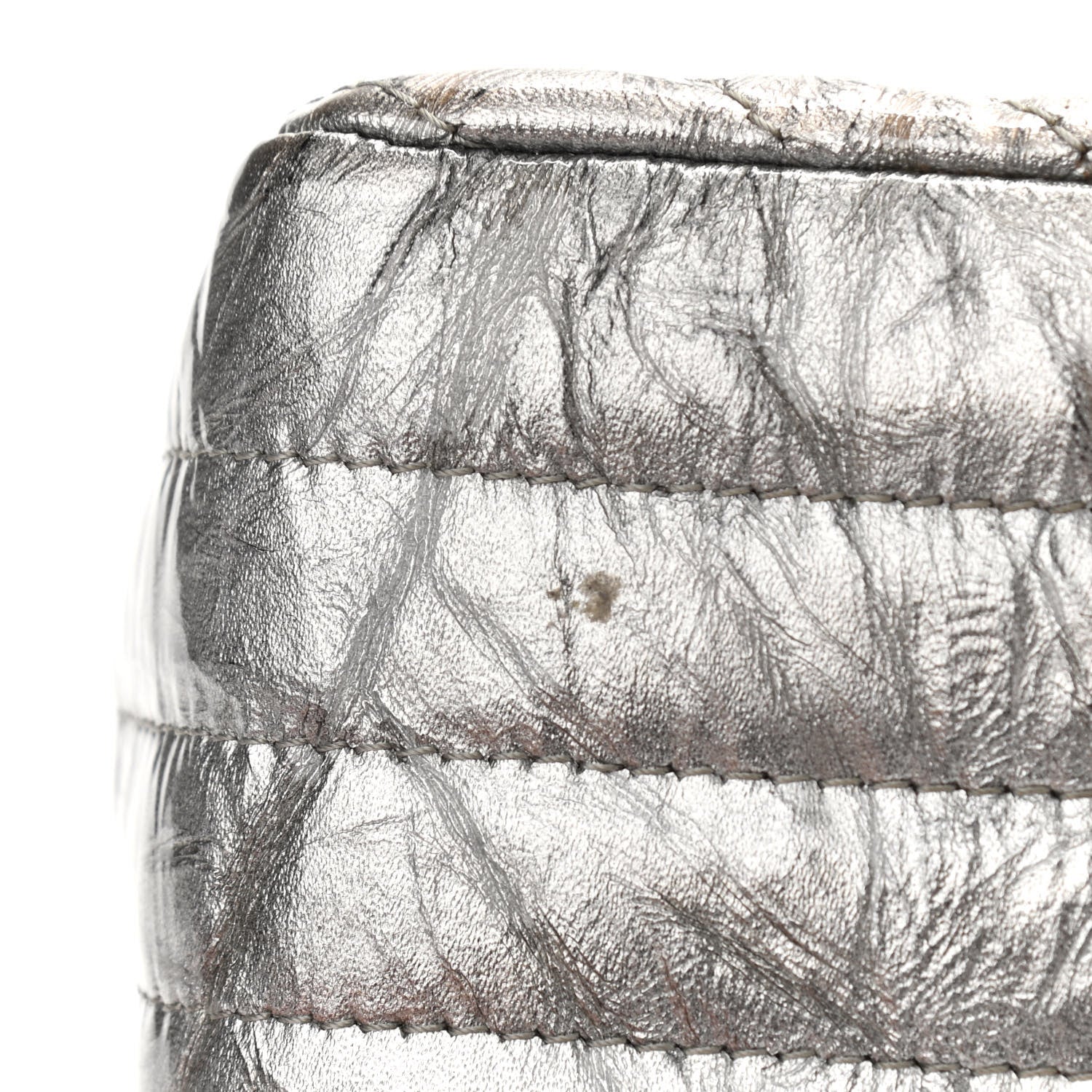 Chanel Metallic Patent Crumpled Calfskin Chevron Quilted Mini Square Flap Silver 15 of 16