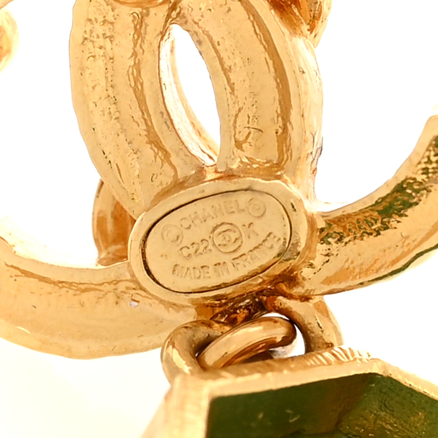 Chanel Crystal Pearl CC Drop Earrings Gold Green Pink 4 of 4