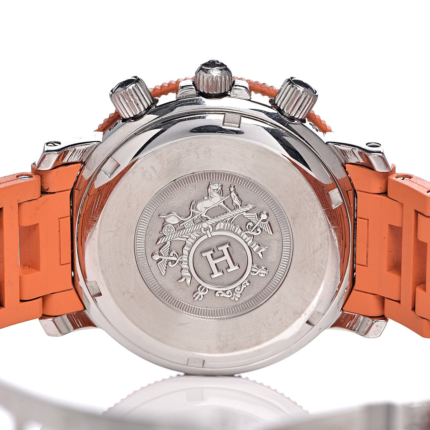Hermes Stainless Steel Rubber 39mm Clipper Chronograph Quartz Watch Orange 5 of 11