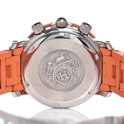Hermes Stainless Steel Rubber 39mm Clipper Chronograph Quartz Watch Orange 5 of 11