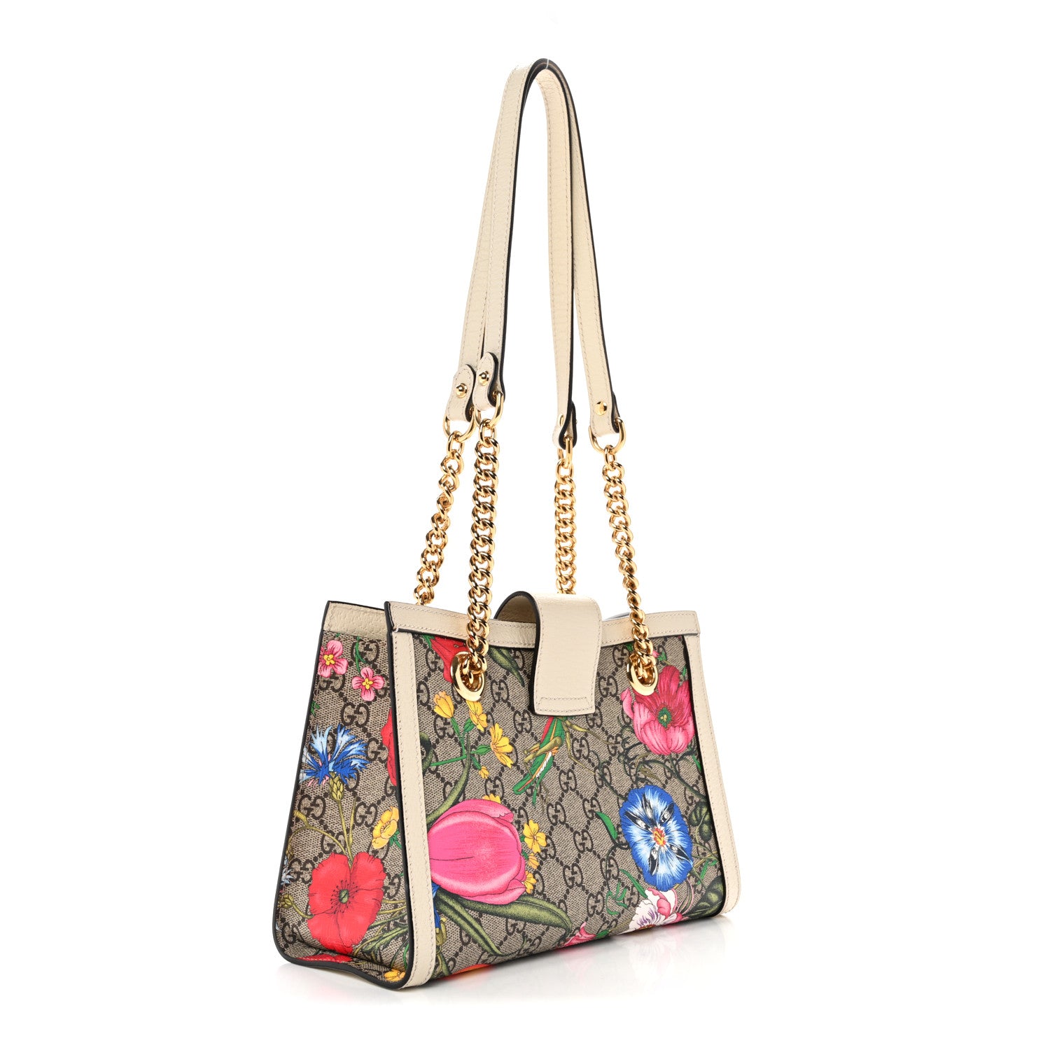 Gucci GG Supreme Monogram Flora Textured Calfskin Small Padlock Tote Beige Ebony Multicolor Mystic White 3 of 16
