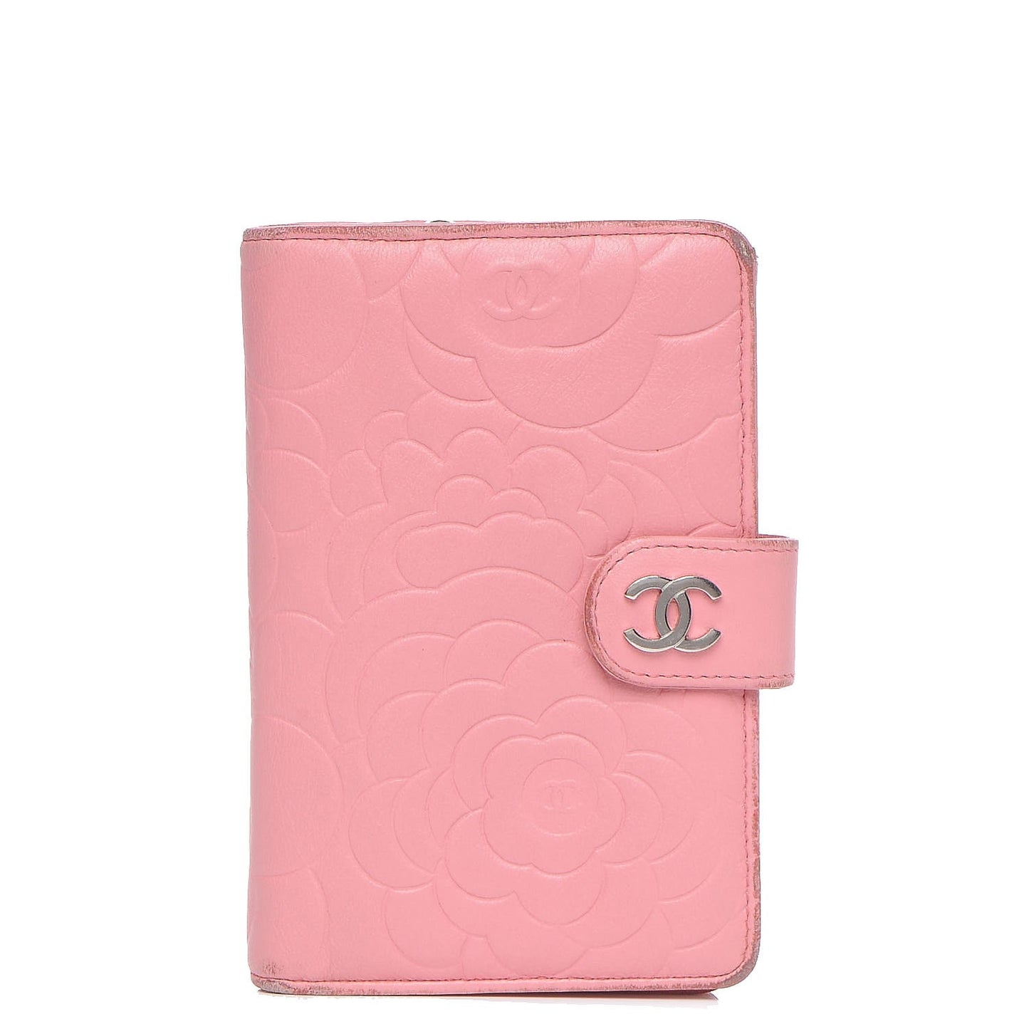 Lambskin Camellia Embossed L-Zip Pocket Wallet Pink