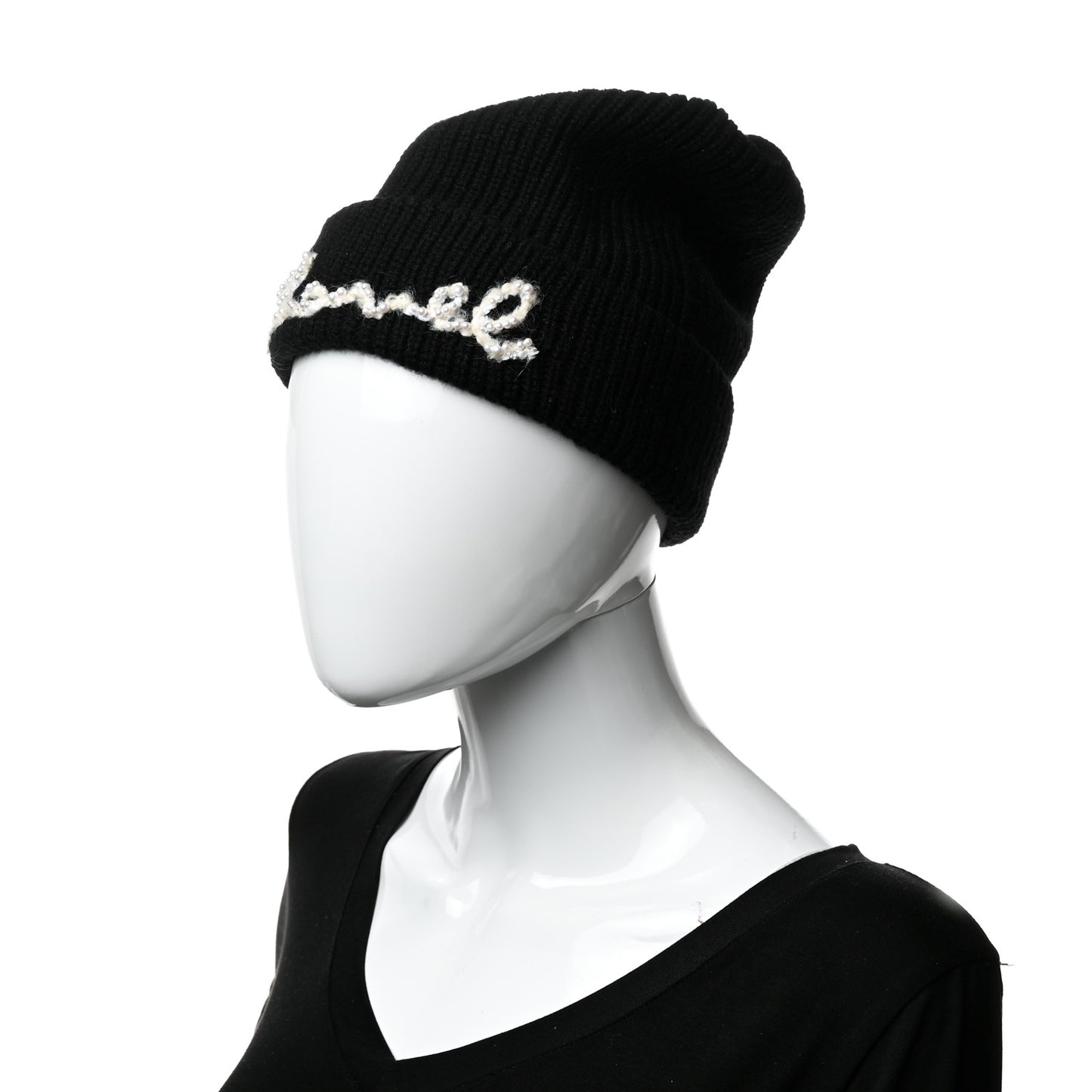 Cashmere Logo Beanie Hat Black White