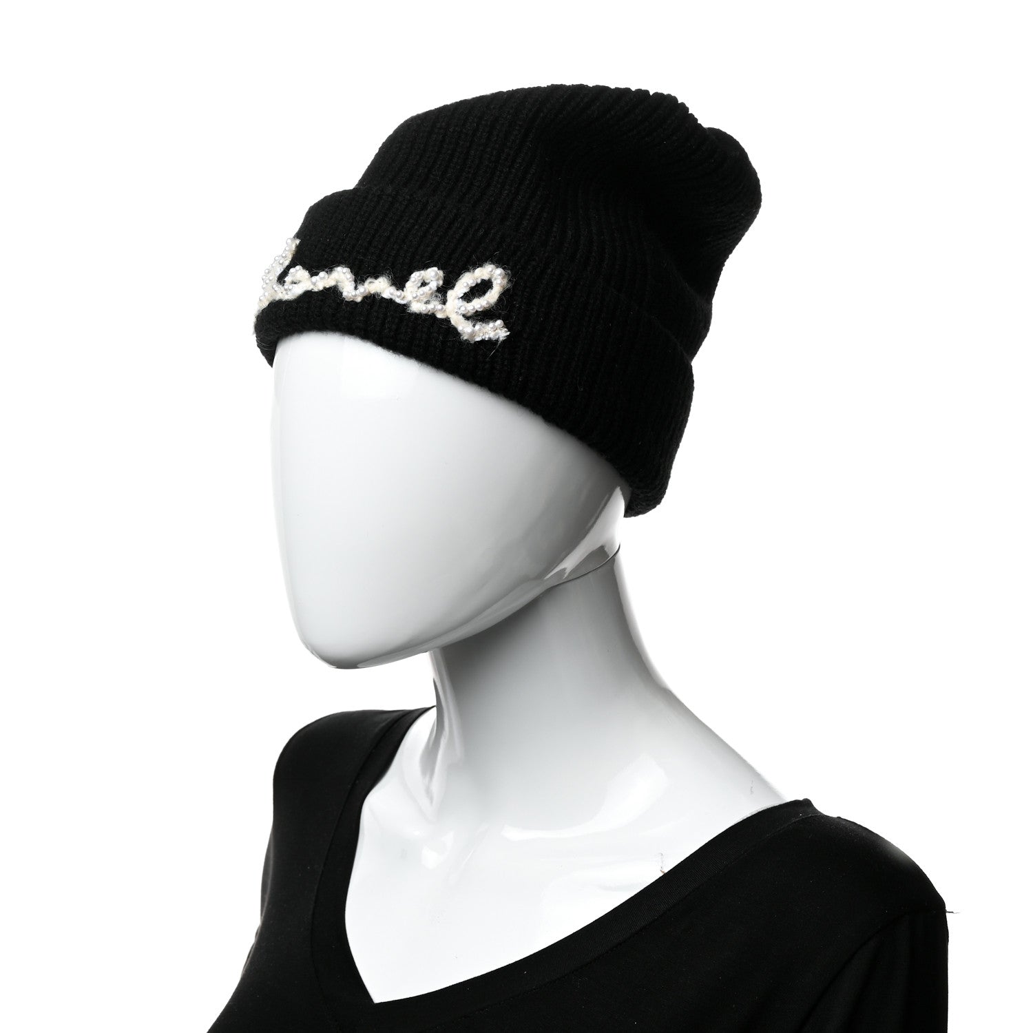 Chanel Cashmere Logo Beanie Hat Black White 2 of 5