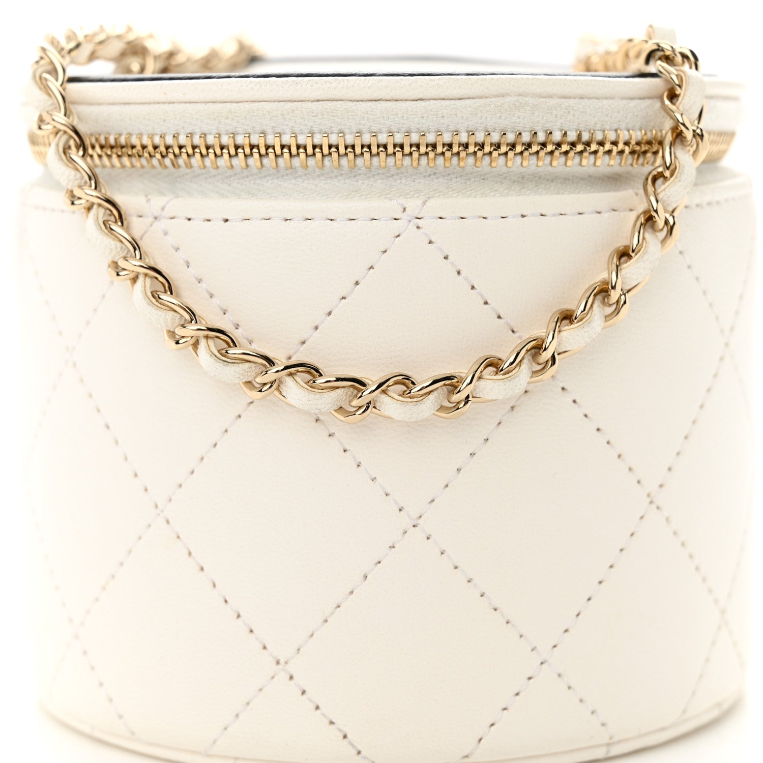 Chanel Lambskin Quilted Round Small Vanity Case With Chain White Black 8 of 11