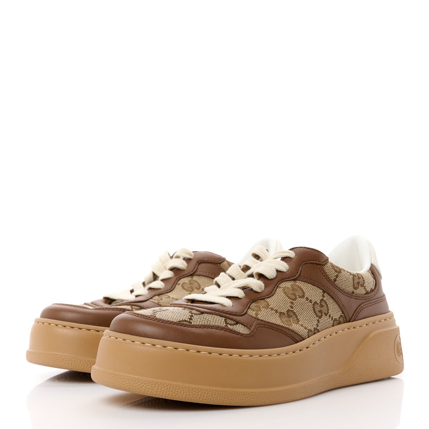 Gucci Calfskin GG Monogram Womens Platform 55mm Sneakers 36 Hezelnut Beige Ebony Mystic White 3 of 9