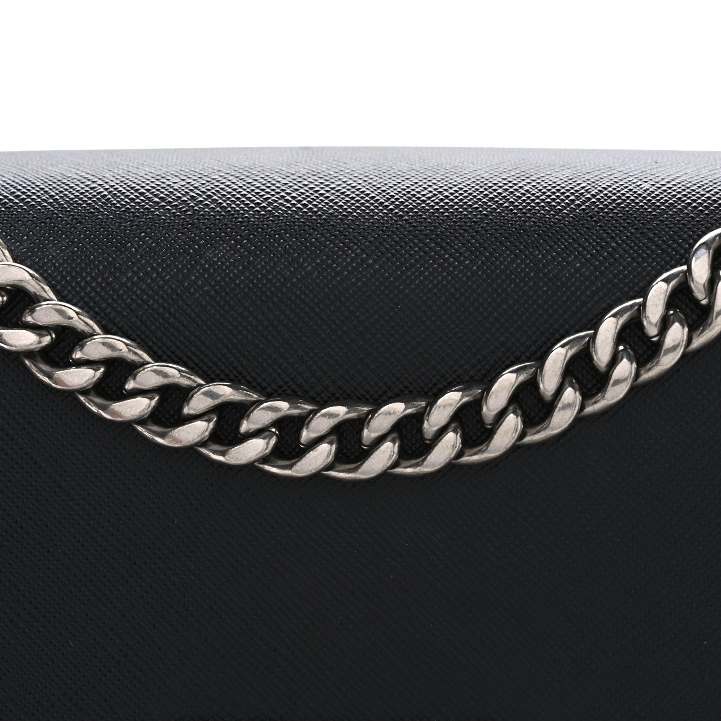 Saffiano Tessuto Nylon Chain Shoulder Bag Black