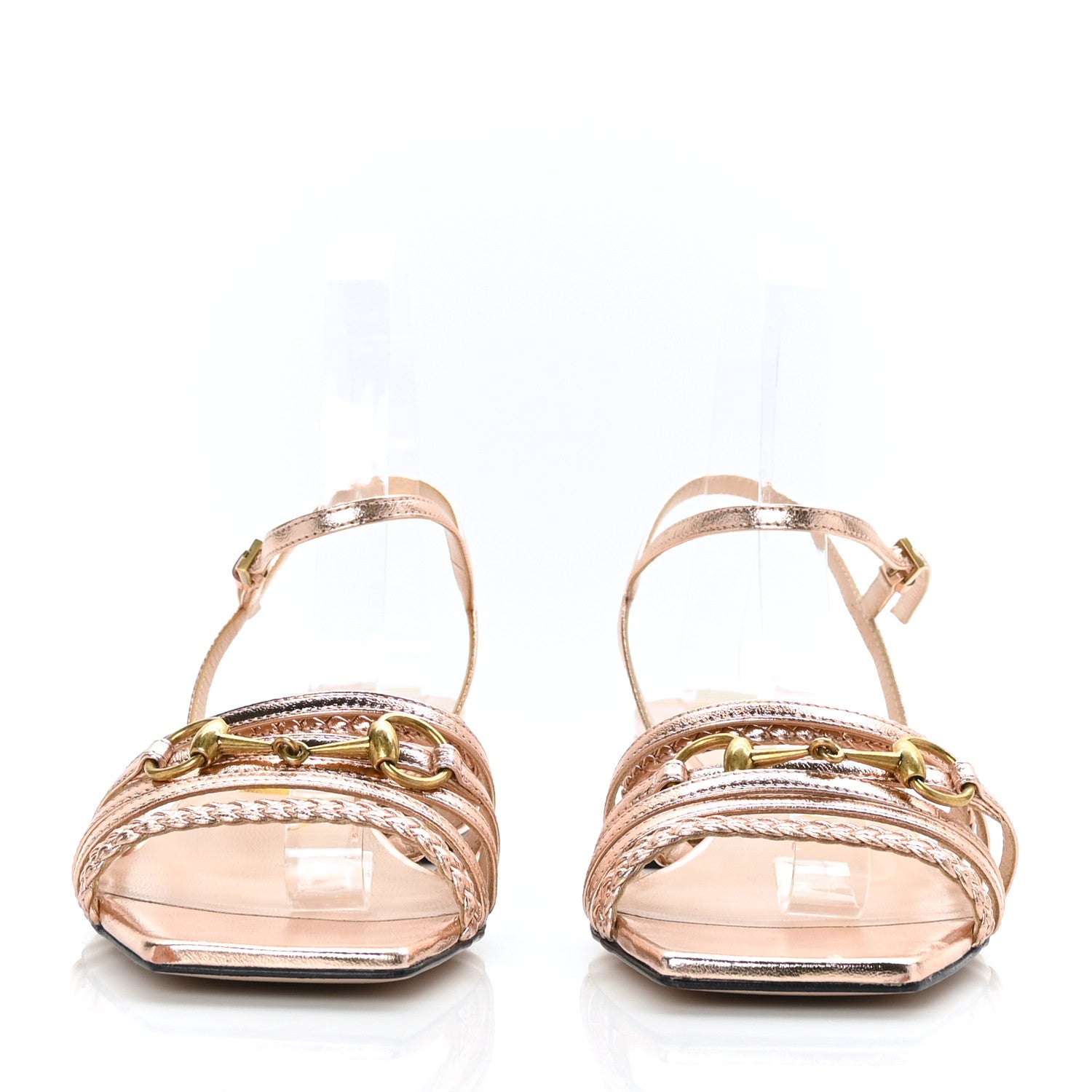 Gucci Metallic Nappa Braided Ketty Horsebit Sandals 38 Salmone 2 of 9