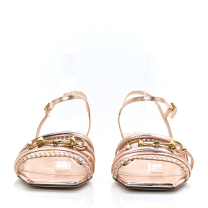 Gucci Metallic Nappa Braided Ketty Horsebit Sandals 38 Salmone 2 of 9