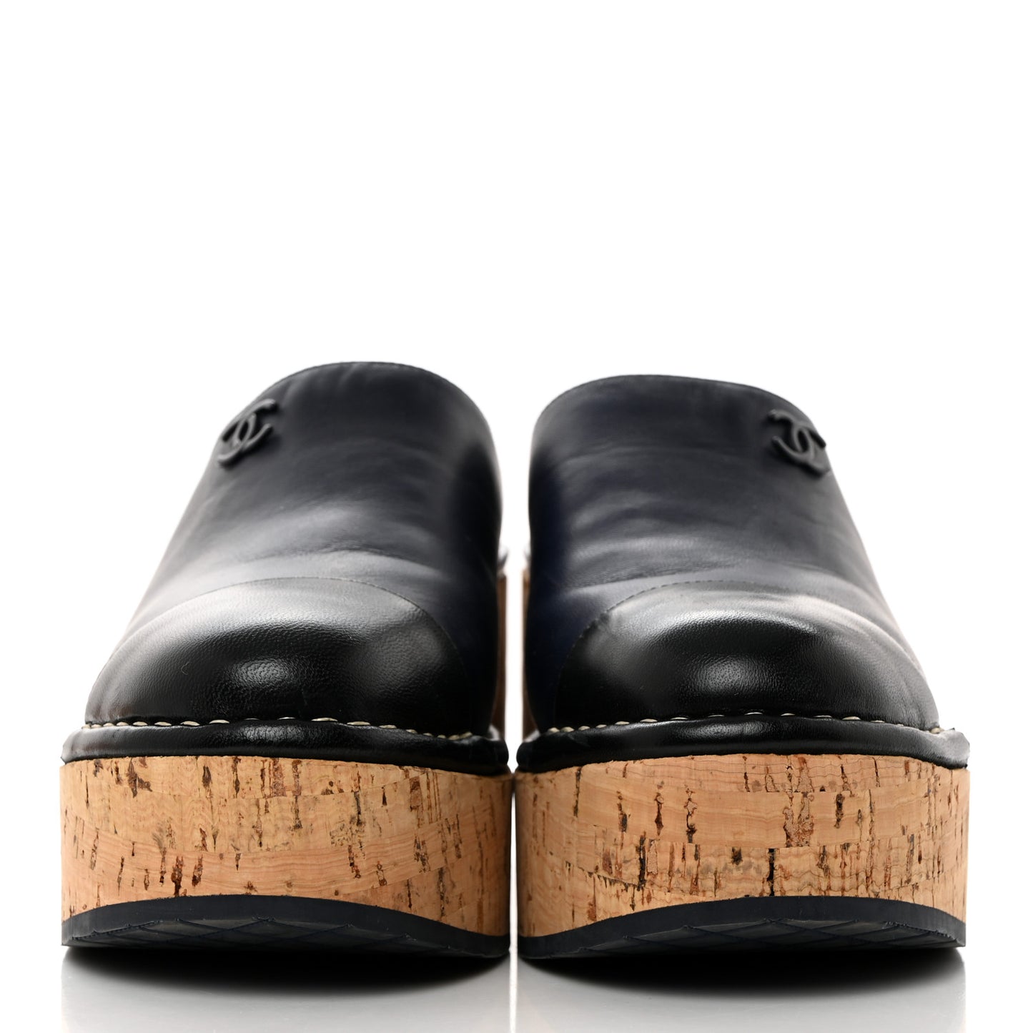 Calfskin Cork Cap Toe Clogs 36.5 Navy Blue Black