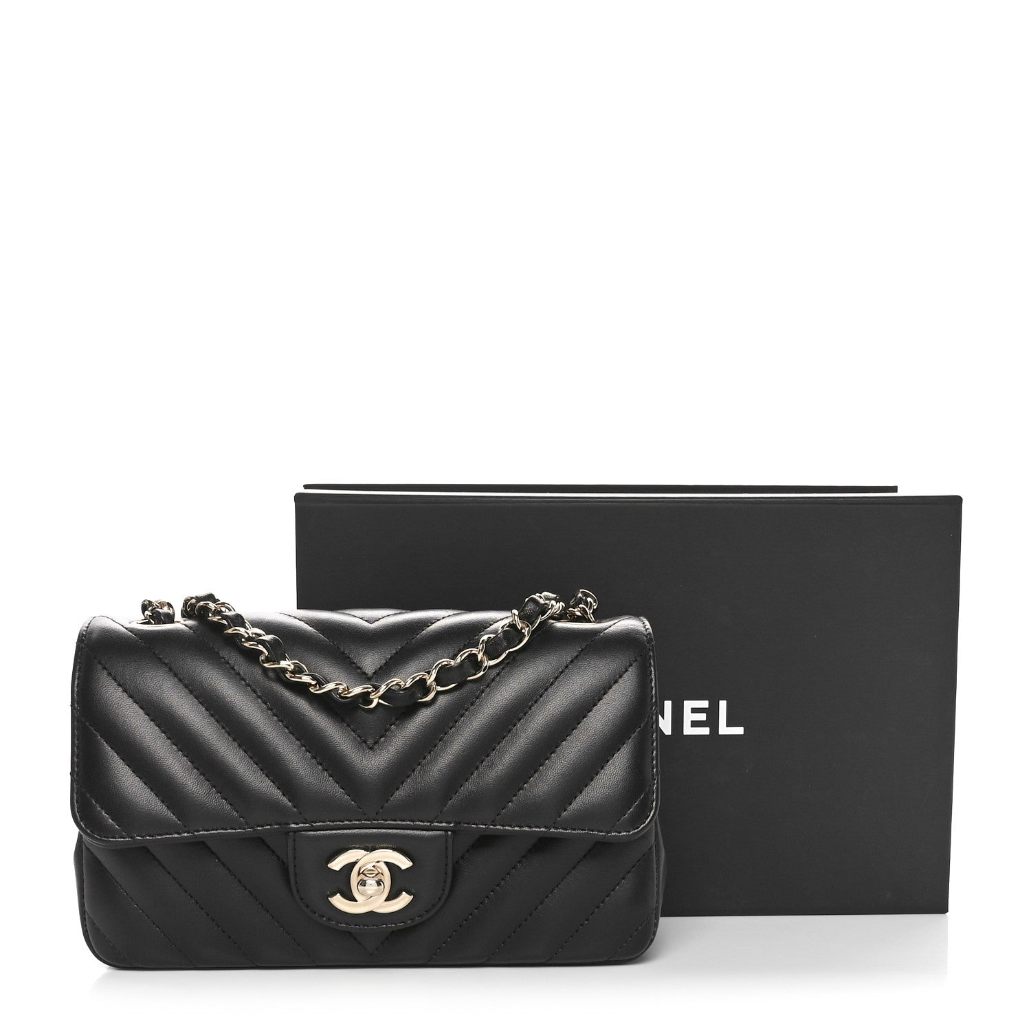 Chanel Lambskin Chevron Quilted Mini Rectangular Flap Black 10 of 10