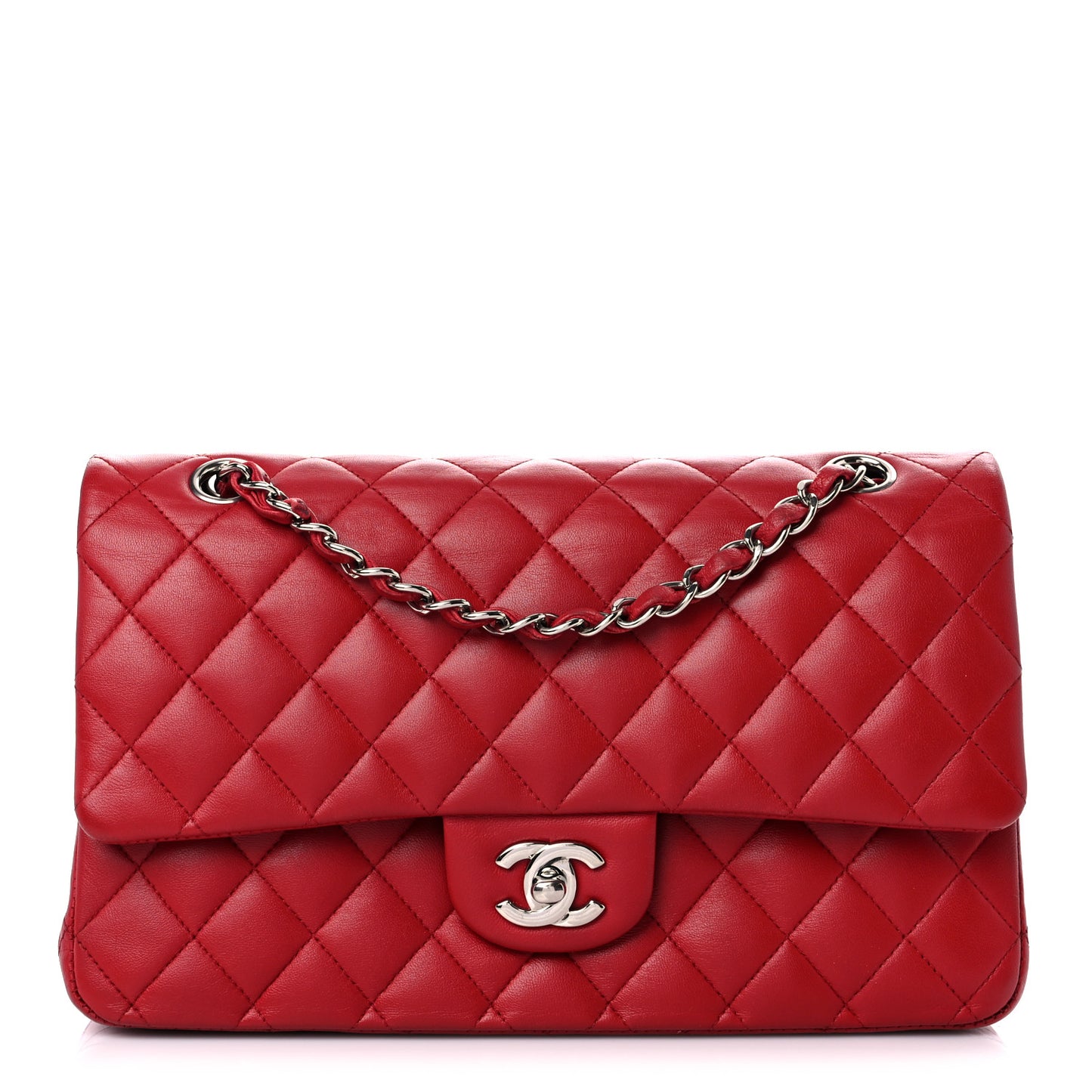 Lambskin Quilted Medium Double Flap Red