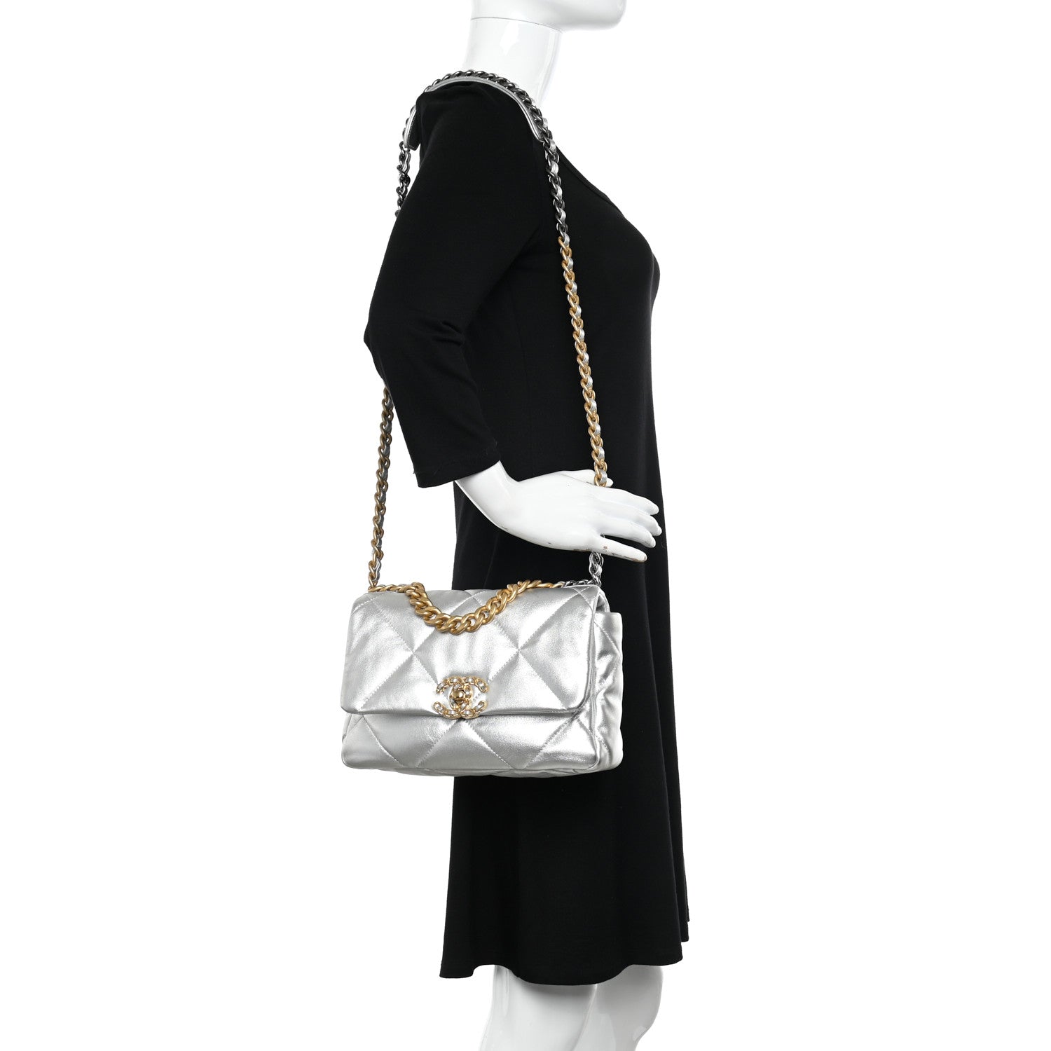 Chanel Metallic Lambskin Quilted Medium Chanel 19 Flap Silver 2 of 12