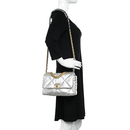Chanel Metallic Lambskin Quilted Medium Chanel 19 Flap Silver 2 of 12