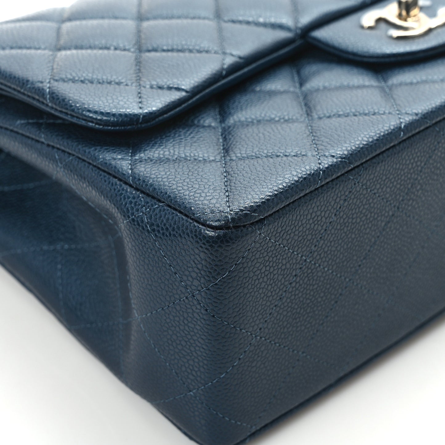 Caviar Quilted Jumbo Double Flap Dark Blue