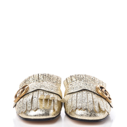Gucci Galassia Womens GG Marmont Fringe Slippers 35.5 Platino 2 of 7