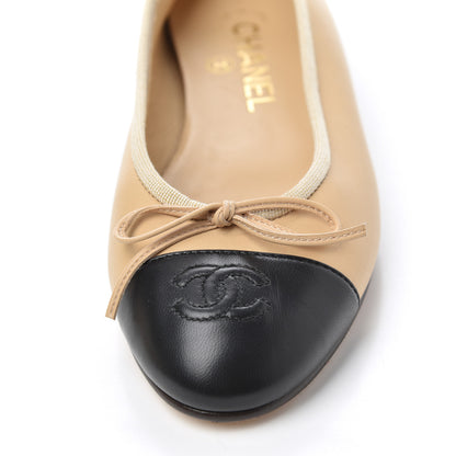 Chanel Lambskin Cap Toe CC Ballerina Flats 37.5 Beige Black 15 of 19