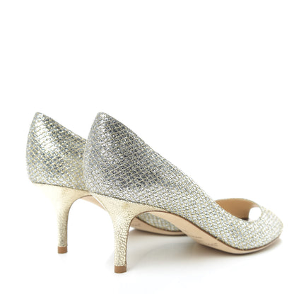 Jimmy Choo Glitter Fabric Evelyn Peep Toe Pumps 36 Champagne 4 of 9