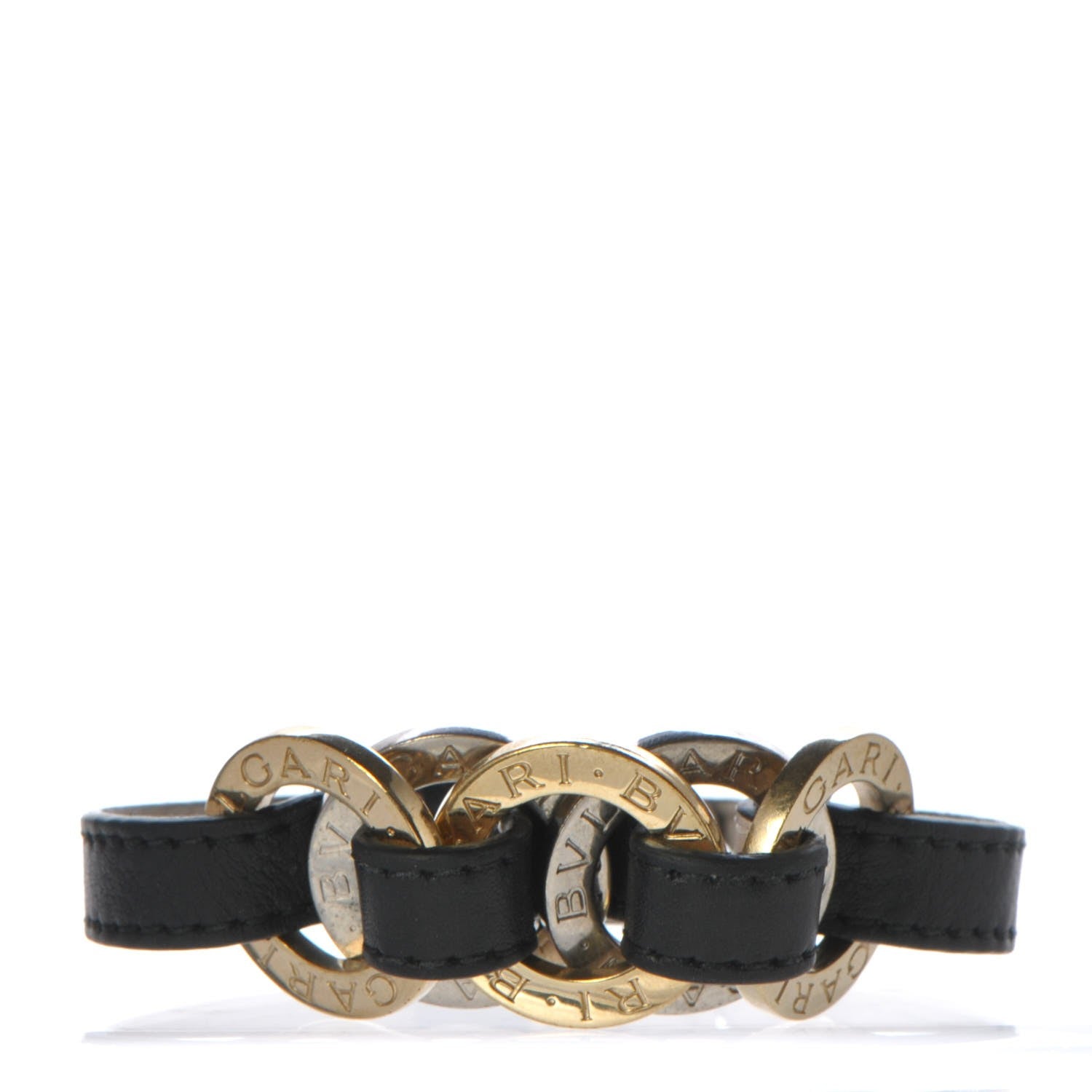 Bulgari Calfskin Circular Panel Bracelet Black Gold Silver 1 of 5