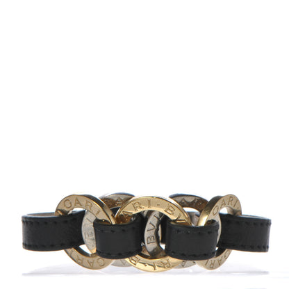 Bulgari Calfskin Circular Panel Bracelet Black Gold Silver 1 of 5
