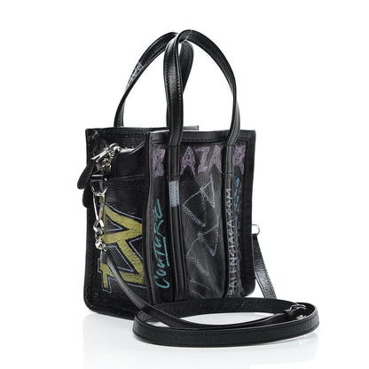 Balenciaga Agneau Arena Graffiti All Over XXS Bazar Shopper Tote Black Multicolor 3 of 10