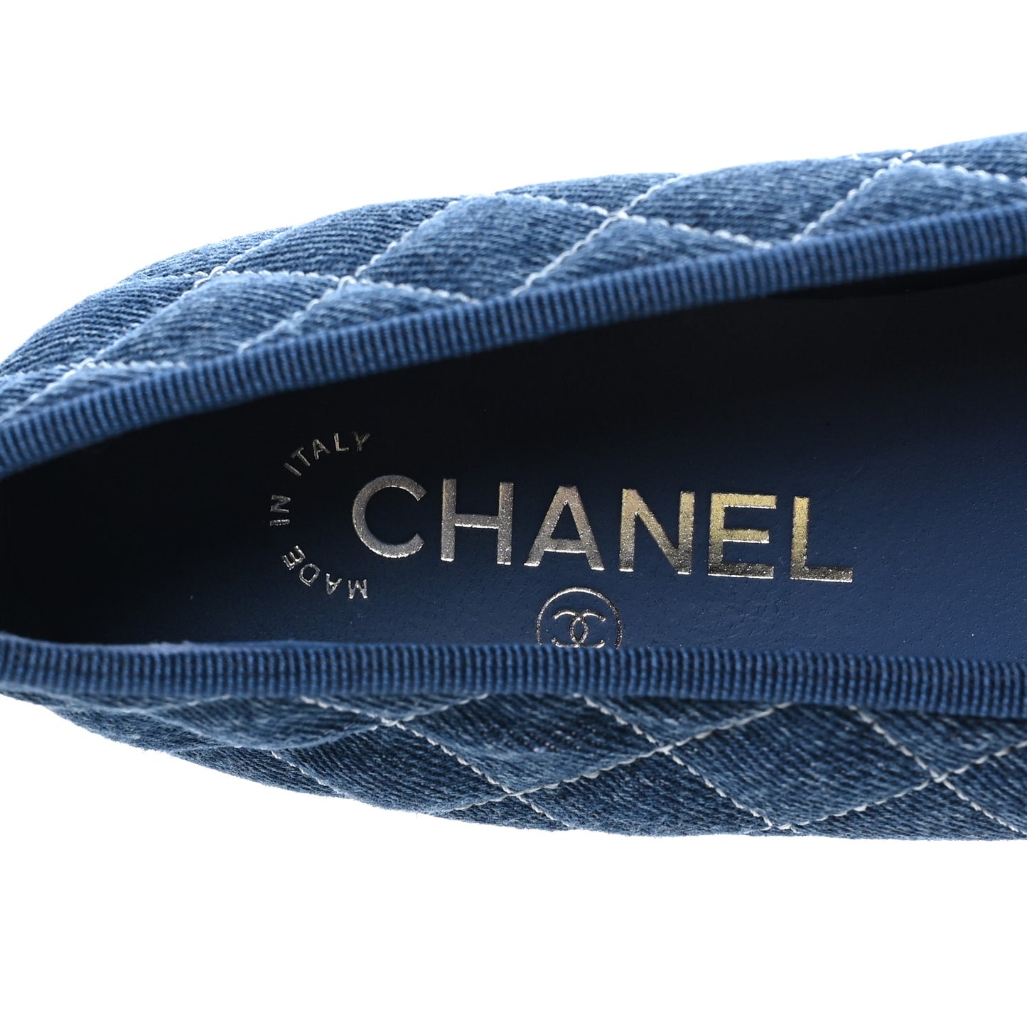 Washed Denim Quilted Cap Toe CC Ballerina Flats 39.5 Blue