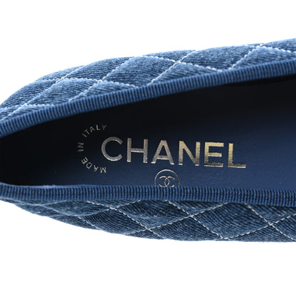 Chanel Washed Denim Quilted Cap Toe CC Ballerina Flats 39.5 Blue 7 of 10