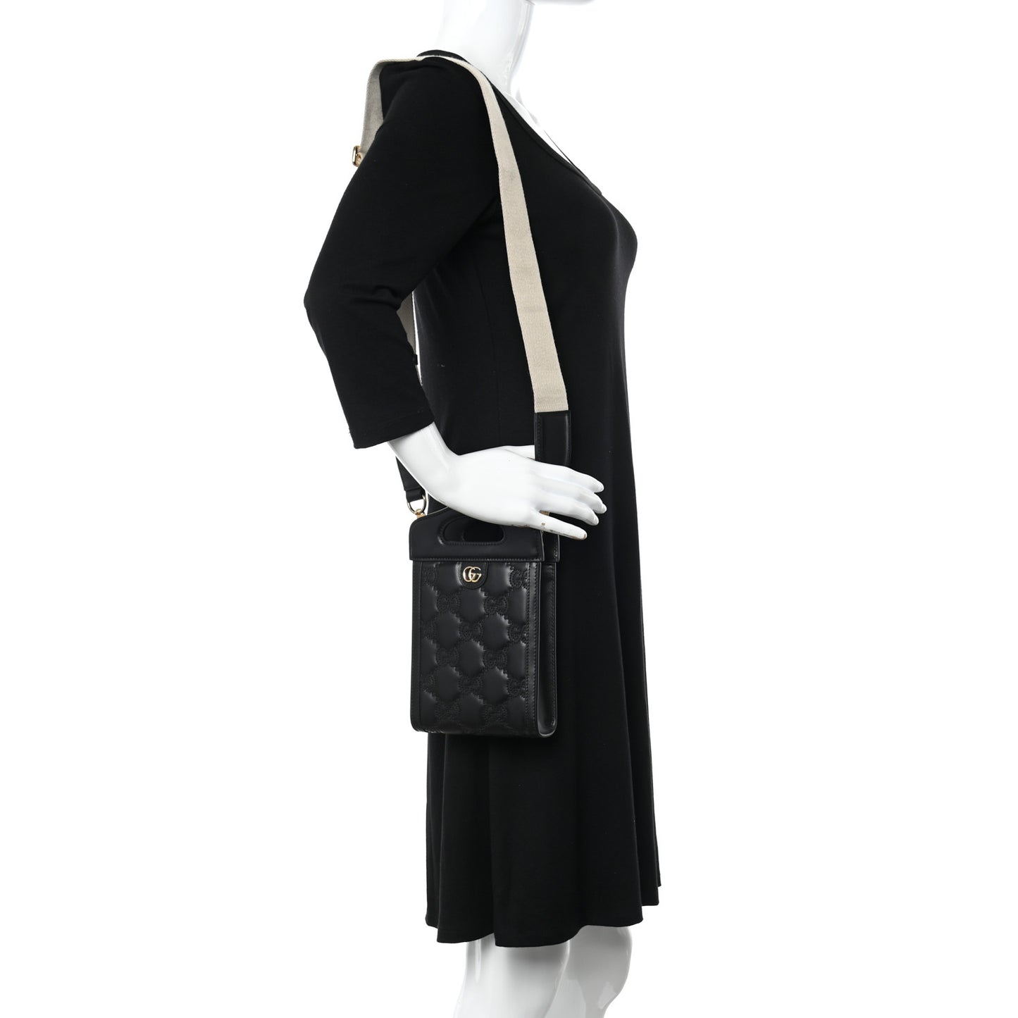 Calfskin GG Matelasse Mini Top Slip Handle Crossbody Bag Black Natural