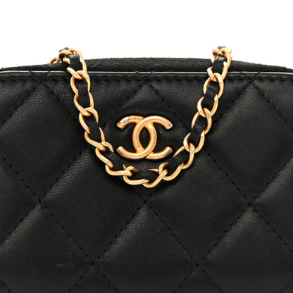 Chanel Lambskin Quilted CC Pearl Crush Zip Card Holder On Chain Black 7 of 10
