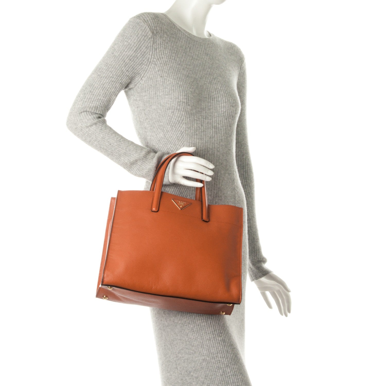Prada Saffiano Soft Tote Papaya 3 of 9