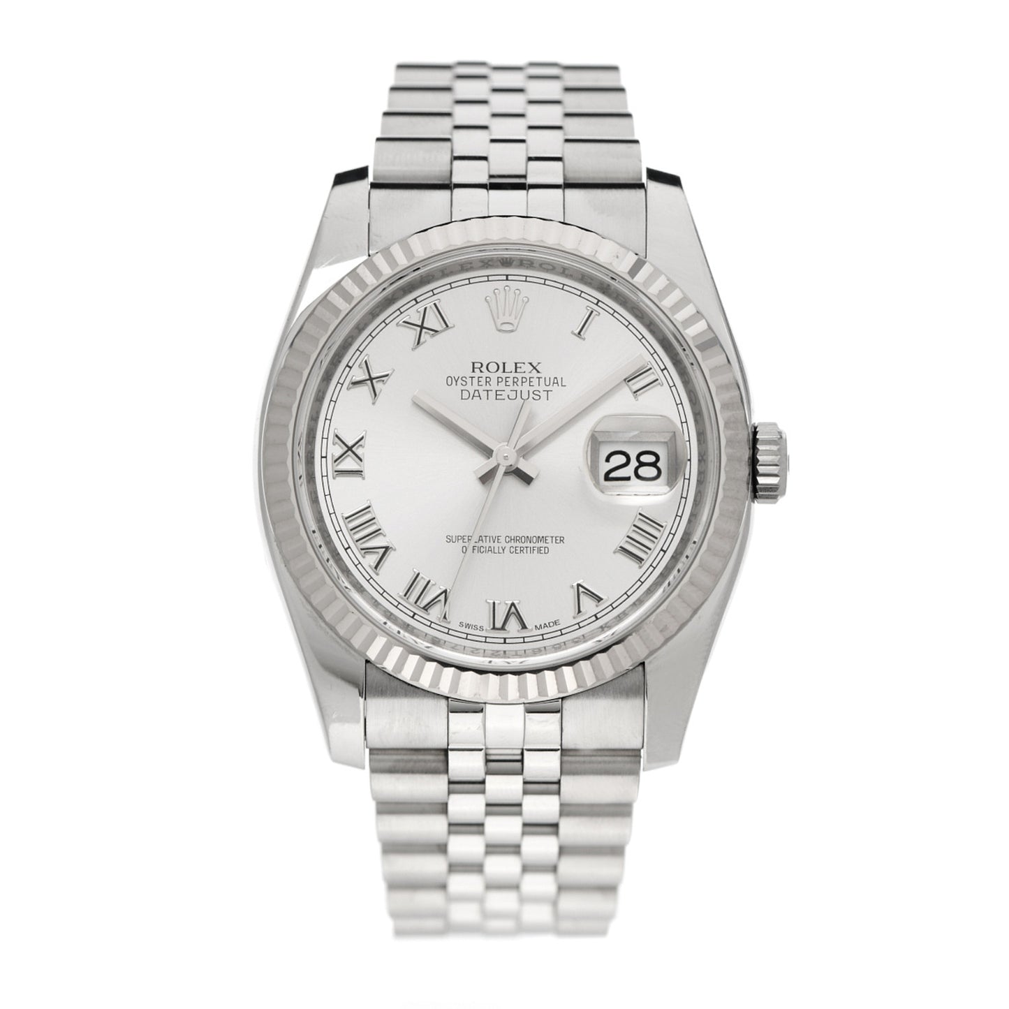 Stainless Steel 18K White Gold 36mm Oyster Perpetual Datejust Watch Silver Roman 116234