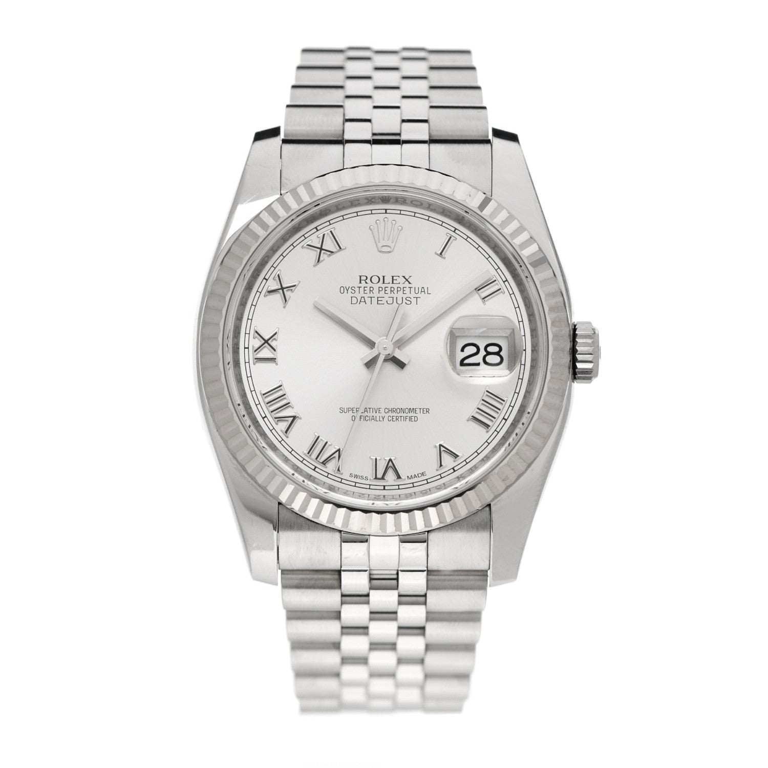 Rolex Stainless Steel 18K White Gold 36mm Oyster Perpetual Datejust Watch Silver Roman 116234 1 of 6