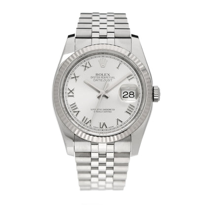 Rolex Stainless Steel 18K White Gold 36mm Oyster Perpetual Datejust Watch Silver Roman 116234 1 of 6