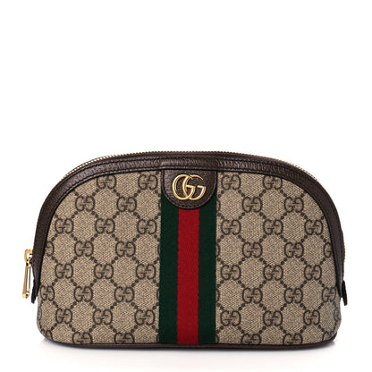 Gucci GG Supreme Monogram Textured Calfskin Web Large Ophidia Cosmetic Case Beige Ebony New Acero 1 of 9