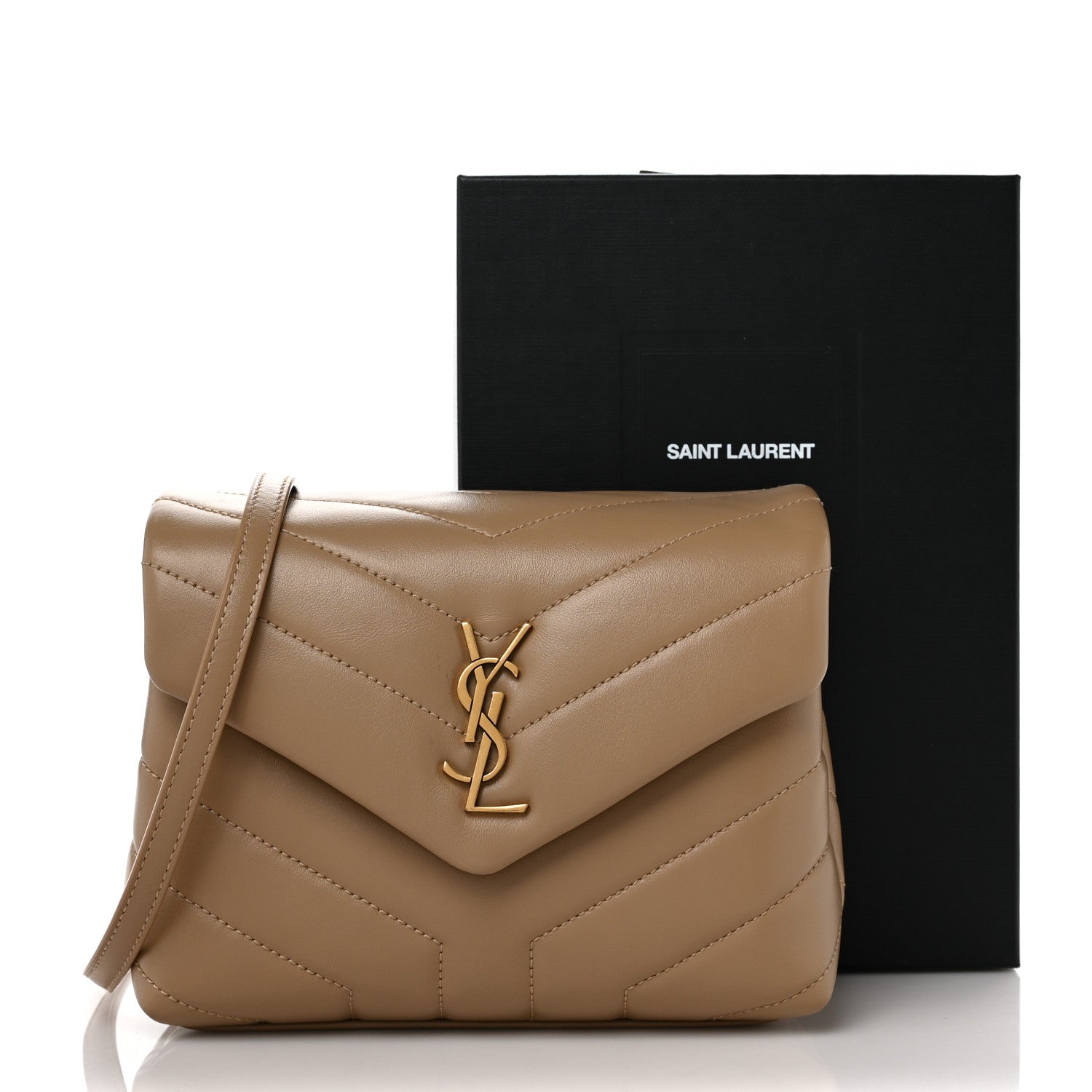 Saint Laurent Calfskin Y Quilted Monogram Toy Loulou Crossbody Bag Dark Beige 10 of 10