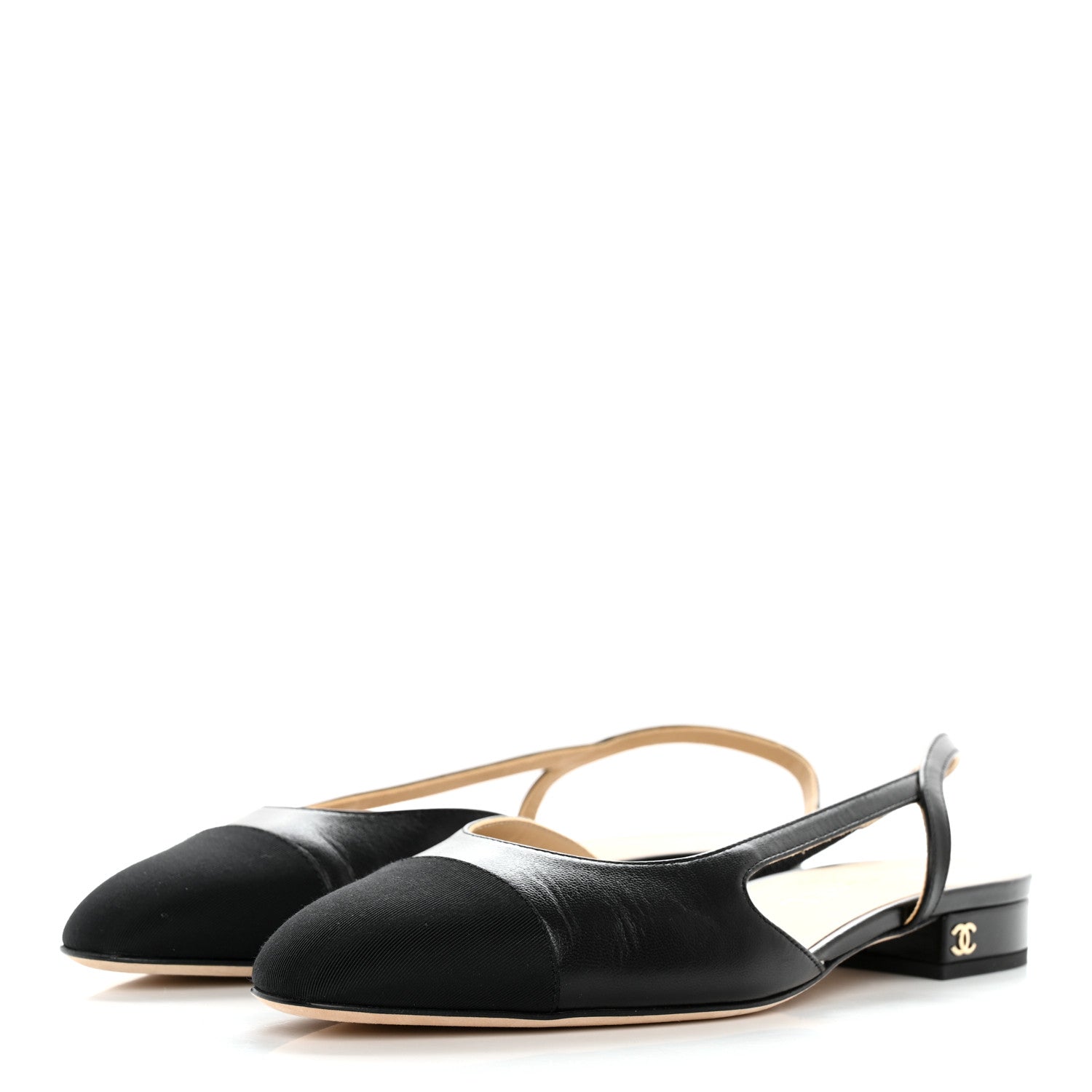 Chanel Goatskin Grosgrain CC Slingback Flats 38 Black 3 of 9