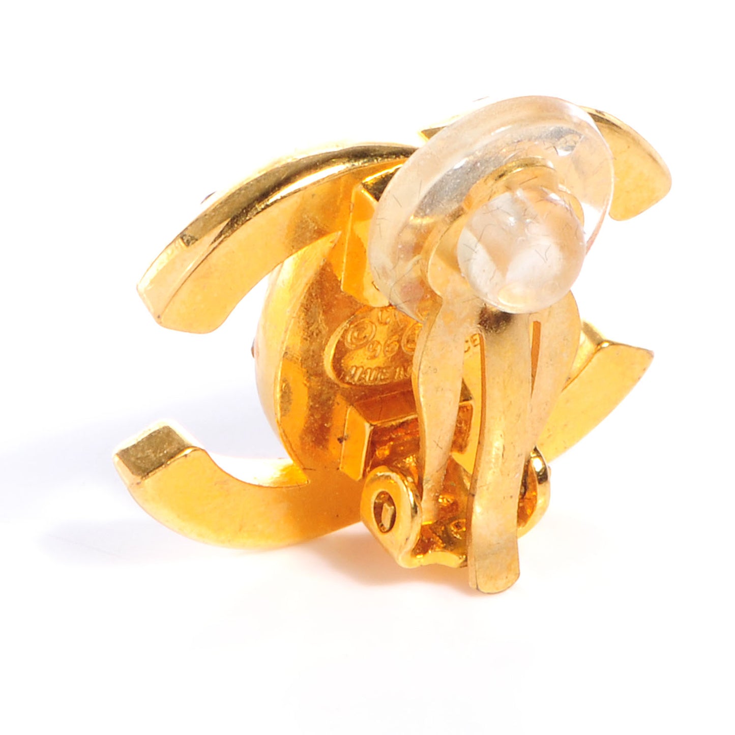 Crystal CC Turnlock Clip On Earrings Gold