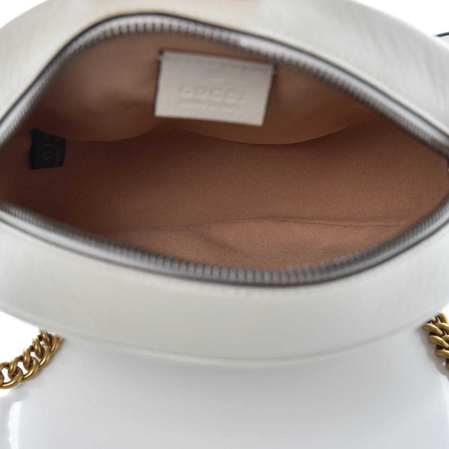 Calfskin Matelasse Mini GG Marmont Round Shoulder Bag White