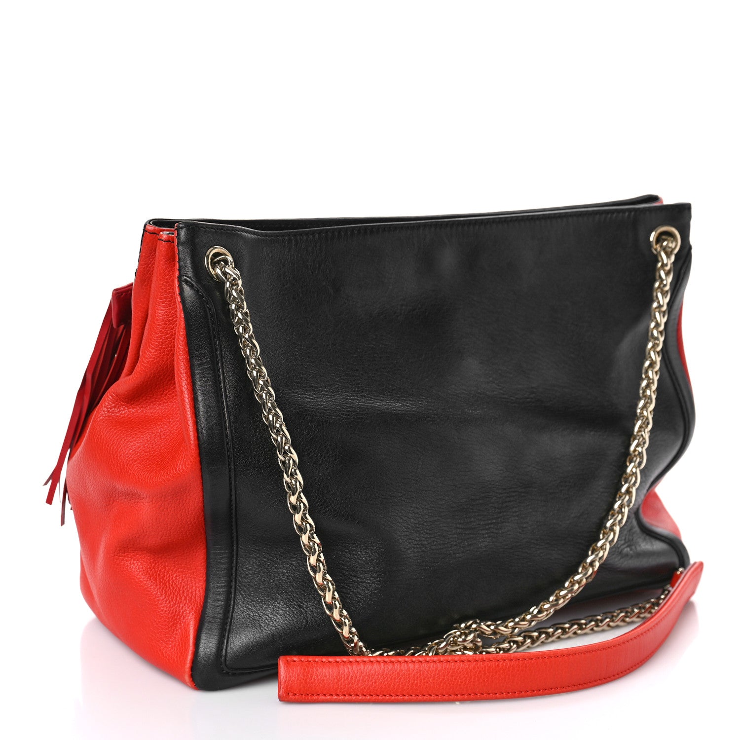 Christian Louboutin Grained Calfskin Artemis Fringe Shopping Tote Red Black 3 of 10