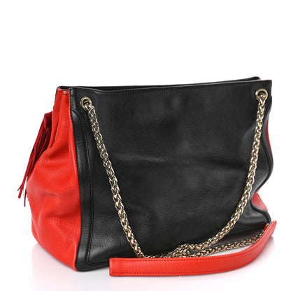 Christian Louboutin Grained Calfskin Artemis Fringe Shopping Tote Red Black 3 of 10