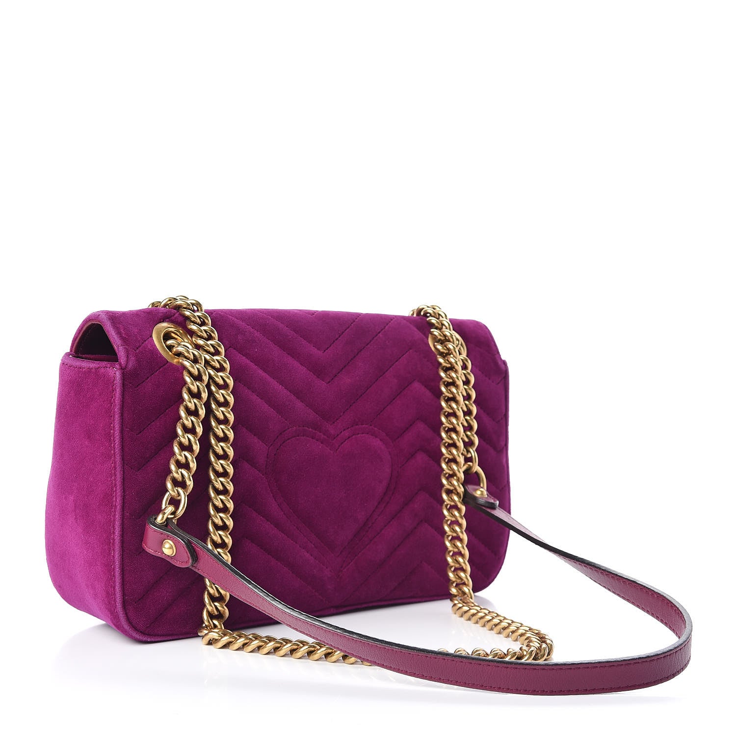 Gucci Velvet Matelasse Small GG Marmont Shoulder Bag Fuchsia Violet Cyclamen 3 of 12
