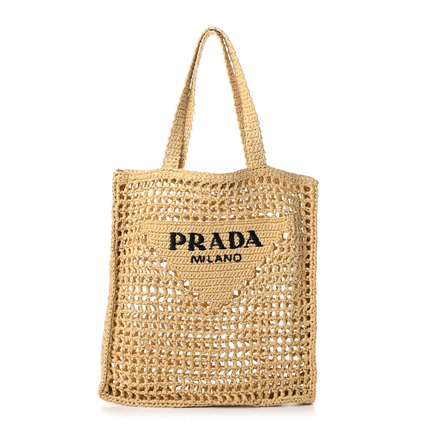 Yarn Raffia Effect Crochet Logo Embroidered Tote Bag Naturale