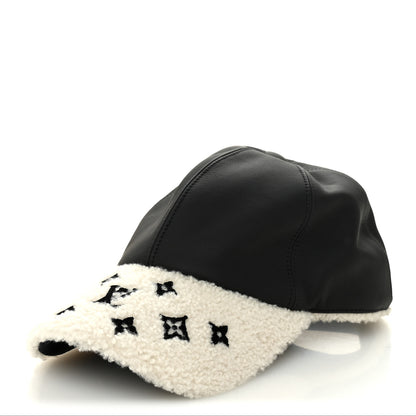 Louis Vuitton Calfskin Shearling Monogram Cap L Black 1 of 8
