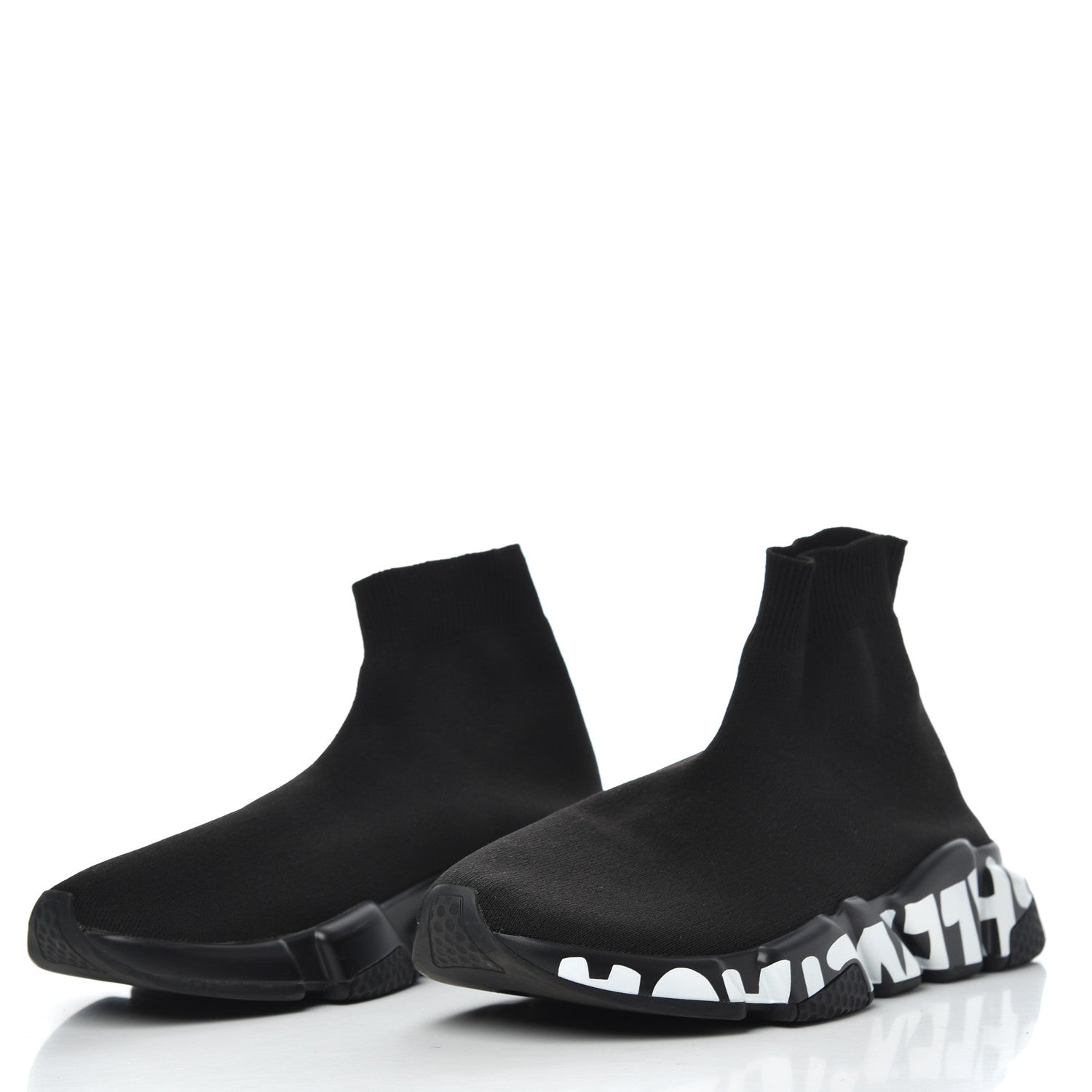 Balenciaga Neoprene Knit Womens Speed Graffiti Sneakers 38 Black White 3 of 11