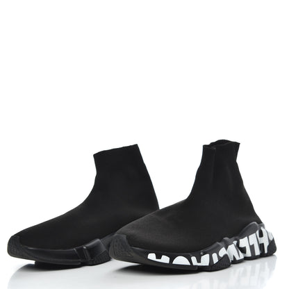 Balenciaga Neoprene Knit Womens Speed Graffiti Sneakers 38 Black White 3 of 11