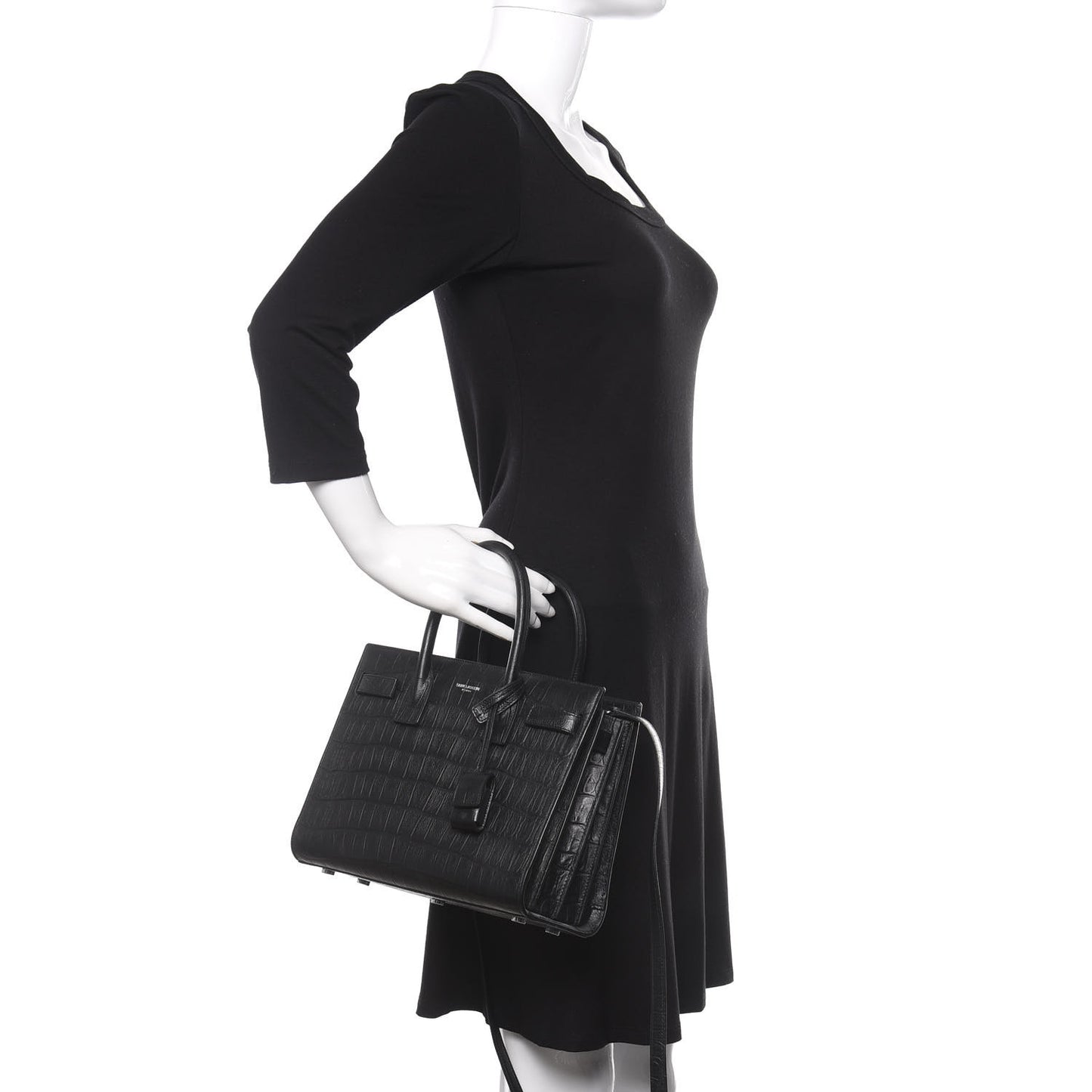 Calfskin Crocodile Embossed Baby Sac De Jour Black