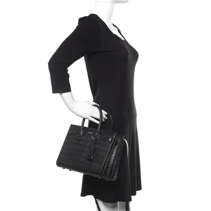 Saint Laurent Calfskin Crocodile Embossed Baby Sac De Jour Black 3 of 9