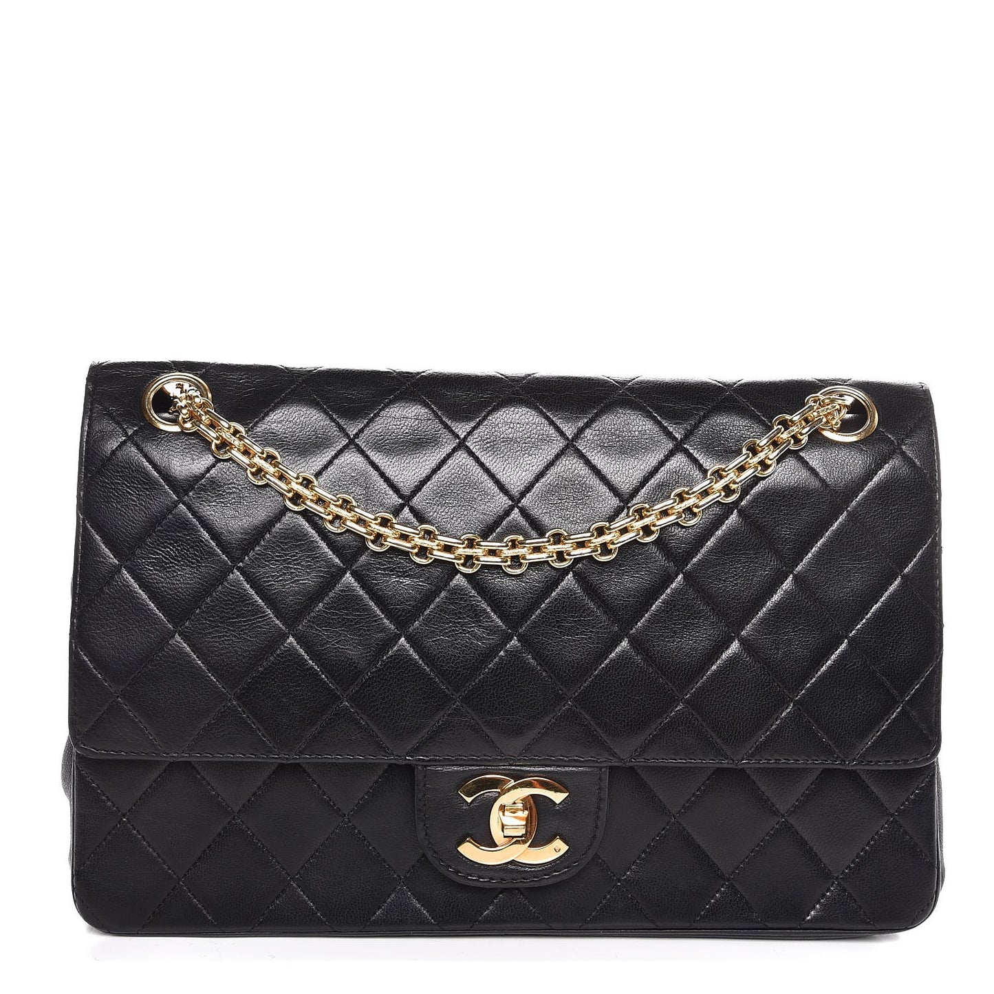 Lambskin Quilted Medium Bijoux Chain Double Flap Black